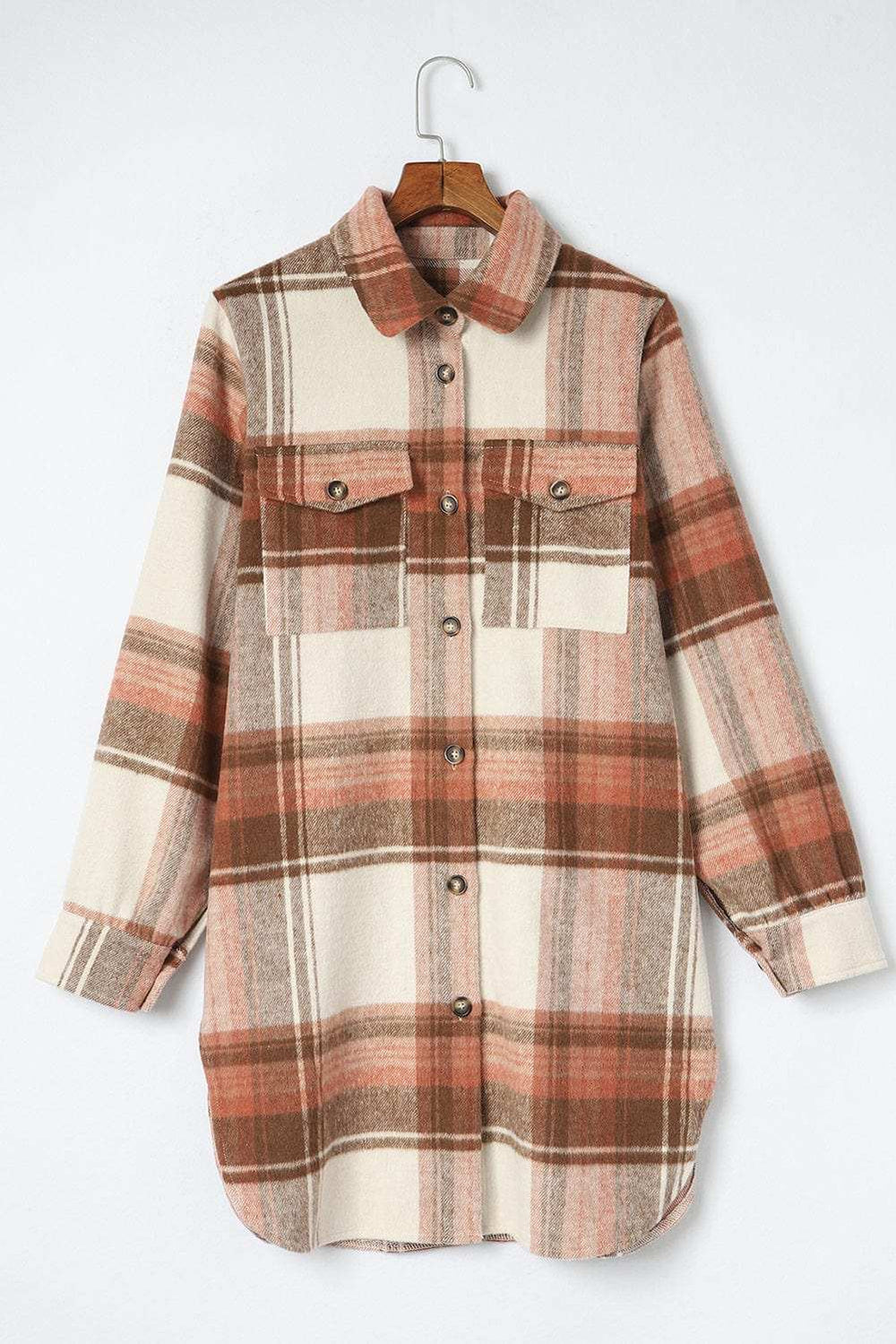 Pocketed Plaid Collared Neck Shacket - Trendsi - Flyclothing LLC