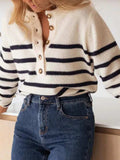 Striped Button-Front Sweater - Trendsi - Flyclothing LLC