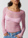 Lace Boat Neck Long Sleeve Blouse - Trendsi - Flyclothing LLC
