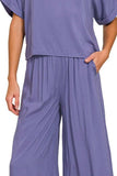 Zenana Round Neck T-Shirt and Wide Leg Pants Set - Trendsi - Flyclothing LLC
