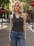Cable-Knit V-Neck Knit Tank - Trendsi - Flyclothing LLC