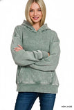 Zenana Fleece Acid Wash Kangaroo Pocket Hoodie - Trendsi - Flyclothing LLC