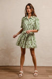 BiBi Tied Floral Short Sleeve Mini Shirt Dress - Trendsi - Flyclothing LLC