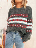 Contrast Round Neck Drop Shoulder Sweater - Trendsi - Flyclothing LLC