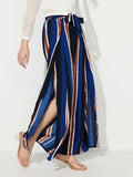 Side Slit Contrast Wide Leg Pants - Trendsi - Flyclothing LLC