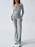 Devine Ruched Long Sleeve Top and Pants Set - Trendsi - Flyclothing LLC