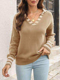 Striped Trim Drop Shoulder Sweater - Trendsi - Flyclothing LLC