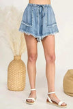 SAGE+FIG Frayed Drawstring Denim Shorts - Trendsi - Flyclothing LLC