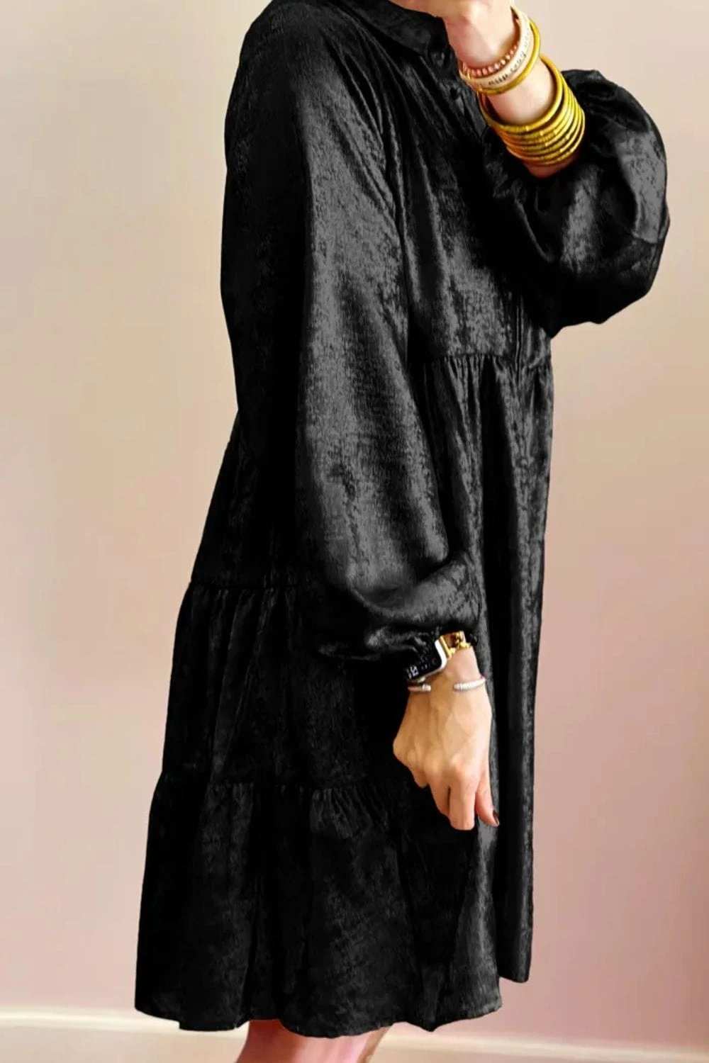 Metallic Sheen Long Sleeve Mini Dress - Trendsi - Flyclothing LLC