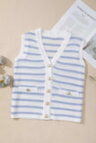 Stripe V Neck Gold Buttons Elegant Sweater Vest - Trendsi - Flyclothing LLC