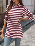 Striped Turtleneck Long Sleeve Knit Top - Trendsi - Flyclothing LLC