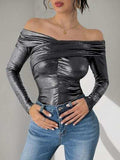 Perfee Ruched Off-Shoulder Long Sleeve Bodysuit - Trendsi - Flyclothing LLC