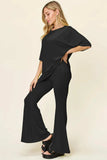 Double Take Full Size Round Neck Drop Shoulder T-Shirt and Flare Pants Set - Trendsi - Flyclothing LLC