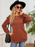 Ruched Shoulder Round Neck Long Sleeve Sweatshirt - Trendsi - Flyclothing LLC