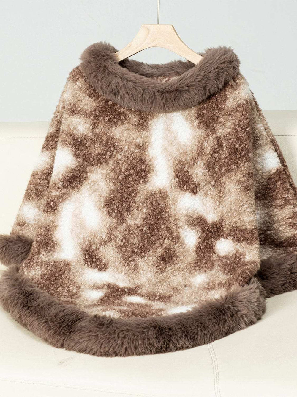 Furry Contrast Three-Quarter Poncho - Trendsi - Flyclothing LLC