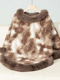 Furry Contrast Three-Quarter Poncho - Trendsi - Flyclothing LLC