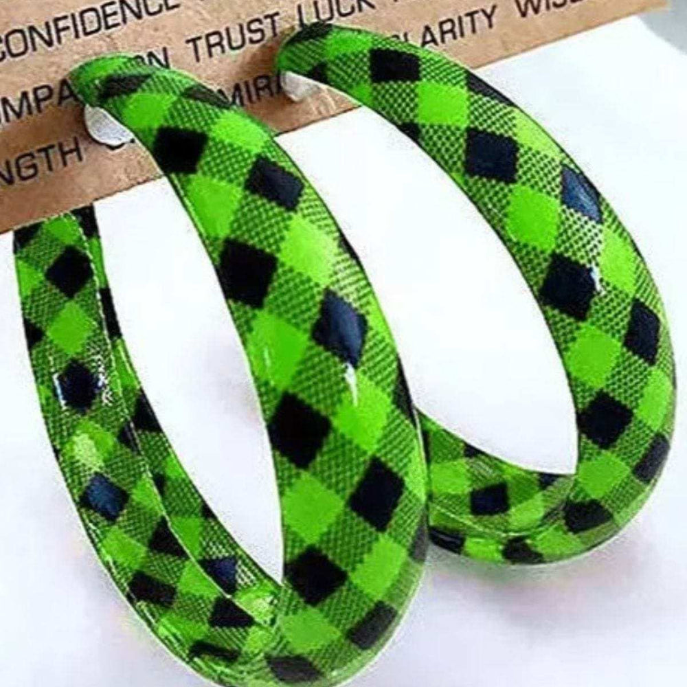 Plaid PU Leather Hoop Earrings - Trendsi - Flyclothing LLC