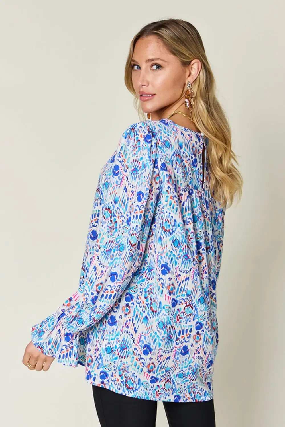 Double Take Full Size Printed Flounce Sleeve Blouse - Trendsi - Flyclothing LLC
