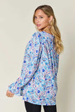 Double Take Full Size Printed Flounce Sleeve Blouse - Trendsi - Flyclothing LLC