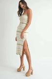 MABLE Contrast Striped Crochet Knit Midi Dress - Trendsi - Flyclothing LLC