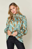 Double Take Full Size Printed Smocked Long Sleeve Blouse - Trendsi - Flyclothing LLC