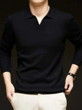 Men's Full Size Collared Neck Long Sleeve Polo Plus Size - Trendsi - Flyclothing LLC
