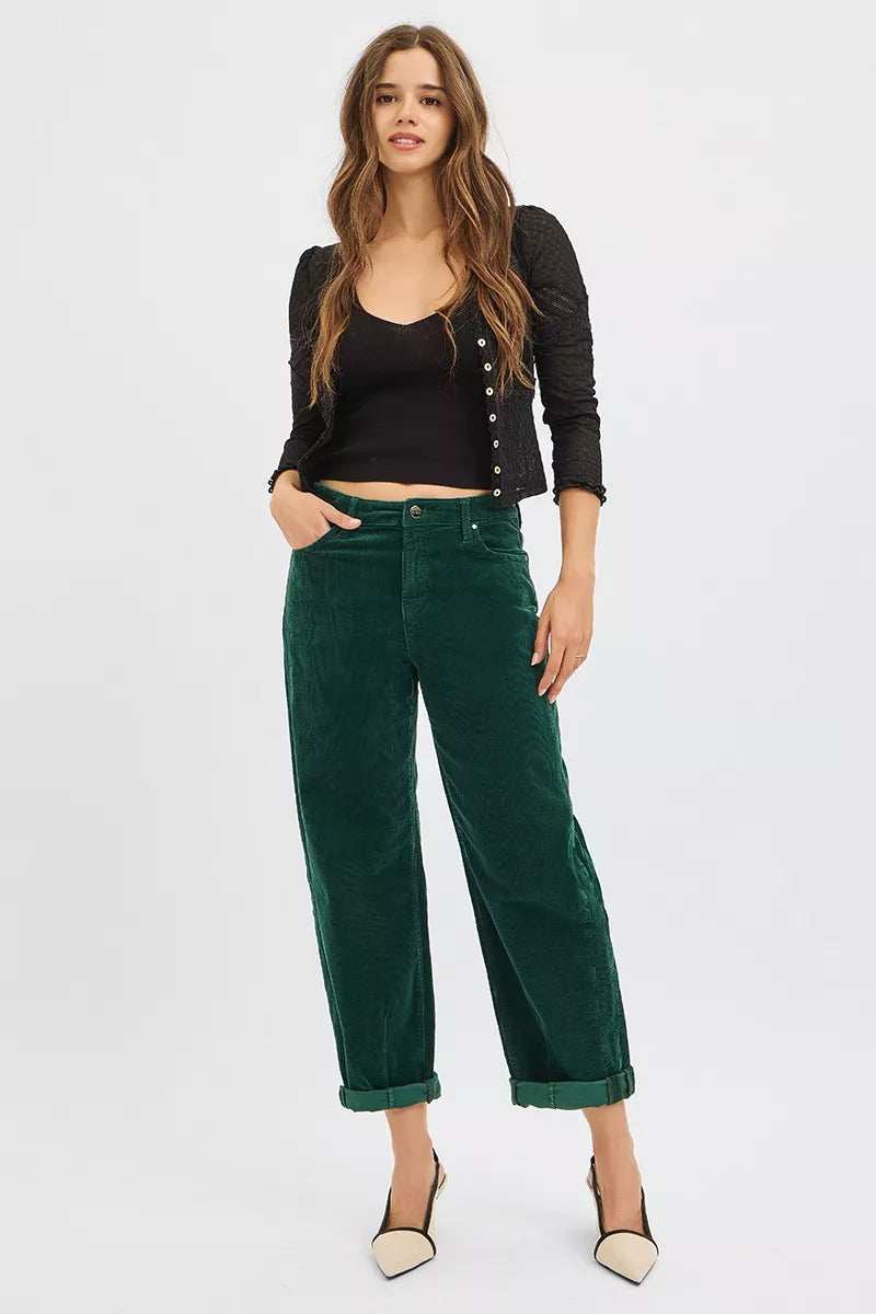 RISEN High Rise Crop Barrel Cordurory Pants - Trendsi - Flyclothing LLC