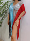 Fringe Color Block Scoop Neck Cover Up - Trendsi - Flyclothing LLC