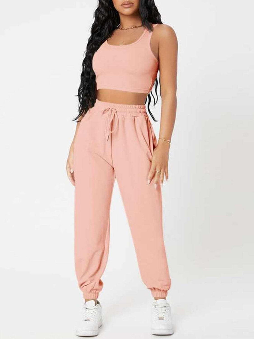 Wide Strap Top and Drawstring Joggers Set - Trendsi - Flyclothing LLC
