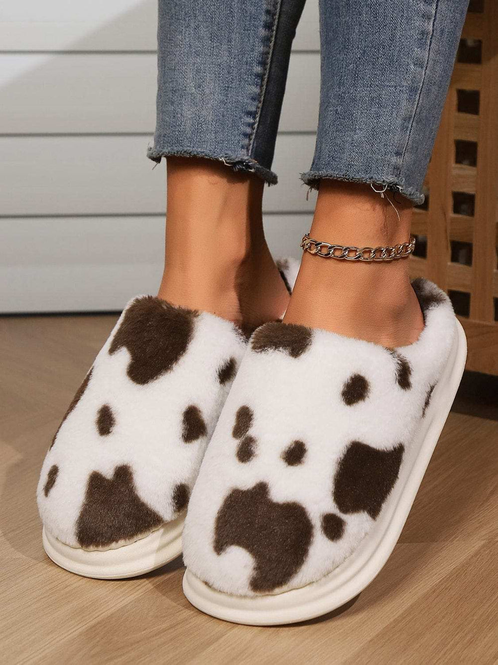 Animal Print Faux Fur Slippers - Trendsi - Flyclothing LLC
