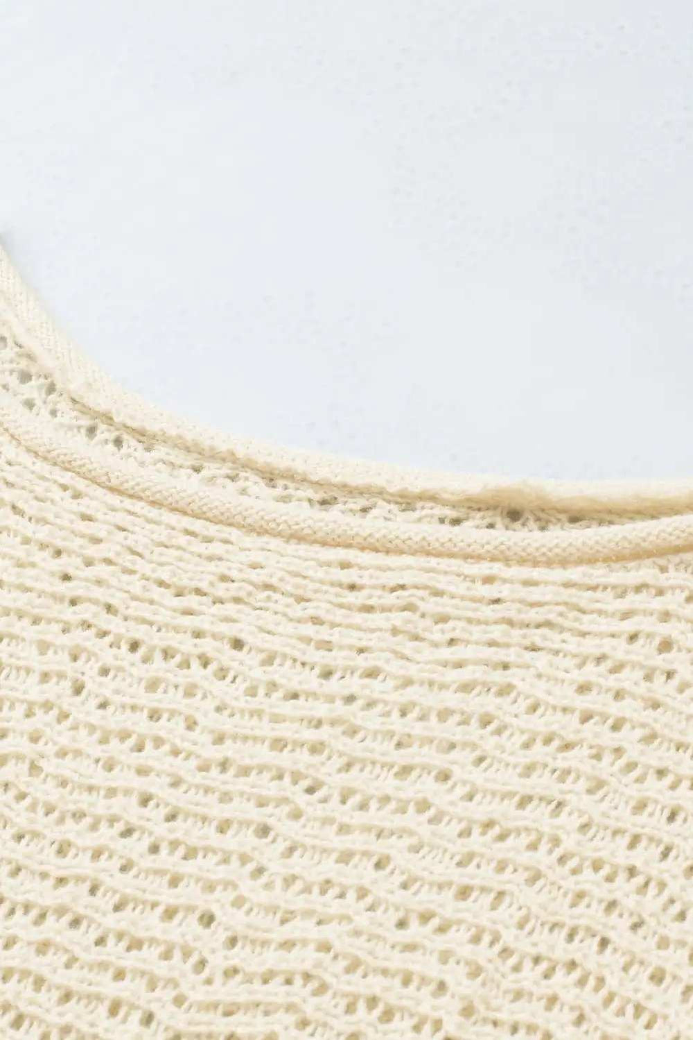 Openwork Boat Neck Raglan Sleeve Knit Top - Trendsi - Flyclothing LLC