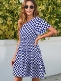 Checkered Single Shoulder Mini Dress - Trendsi - Flyclothing LLC