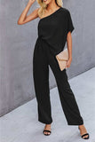 Single Shoulder Short Sleeve Jumpsuit - Trendsi - Flyclothing LLC