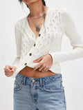 V-Neck Button Up Cropped Cardigan - Trendsi - Flyclothing LLC