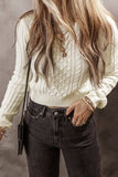 Cable-Knit Round Neck Long Sleeve Sweater - Trendsi - Flyclothing LLC
