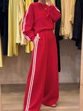 Striped Detail Crewneck Top and Elastic Sweatpants 2pcs Set - Trendsi - Flyclothing LLC