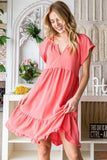 Reborn J Ruffled Notched Cap Sleeve Dress - Trendsi - Flyclothing LLC