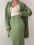 Pocketed Long Sleeve Cardigan and Skirt Sweater Set - Trendsi - Flyclothing LLC