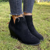 Round Toe Wedge Ankle Boots - Trendsi - Flyclothing LLC