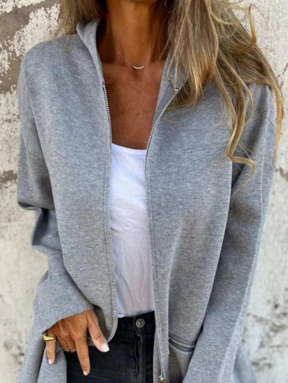 Full Size Zip Up Long Sleeve Hooded Outerwear Plus Size - Trendsi - Flyclothing LLC