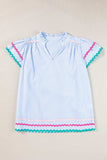 Striped Notched Short Sleeve Blouse - Trendsi - Flyclothing LLC