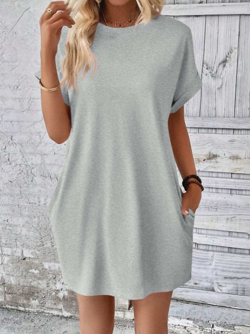 Round Neck Short Sleeve Mini Dress - Trendsi - Flyclothing LLC