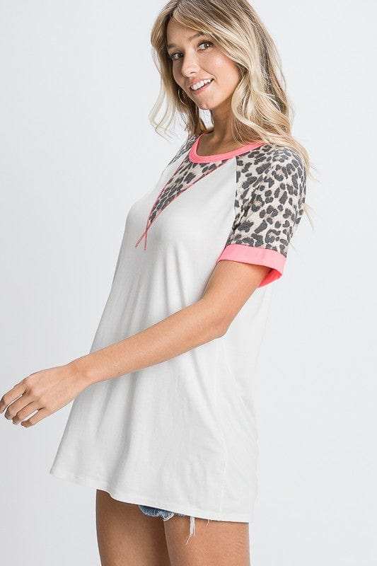 HeimishFull Size Leopard Round Neck Short Sleeve T-Shirt with Stitch Plus Size - Trendsi - Flyclothing LLC