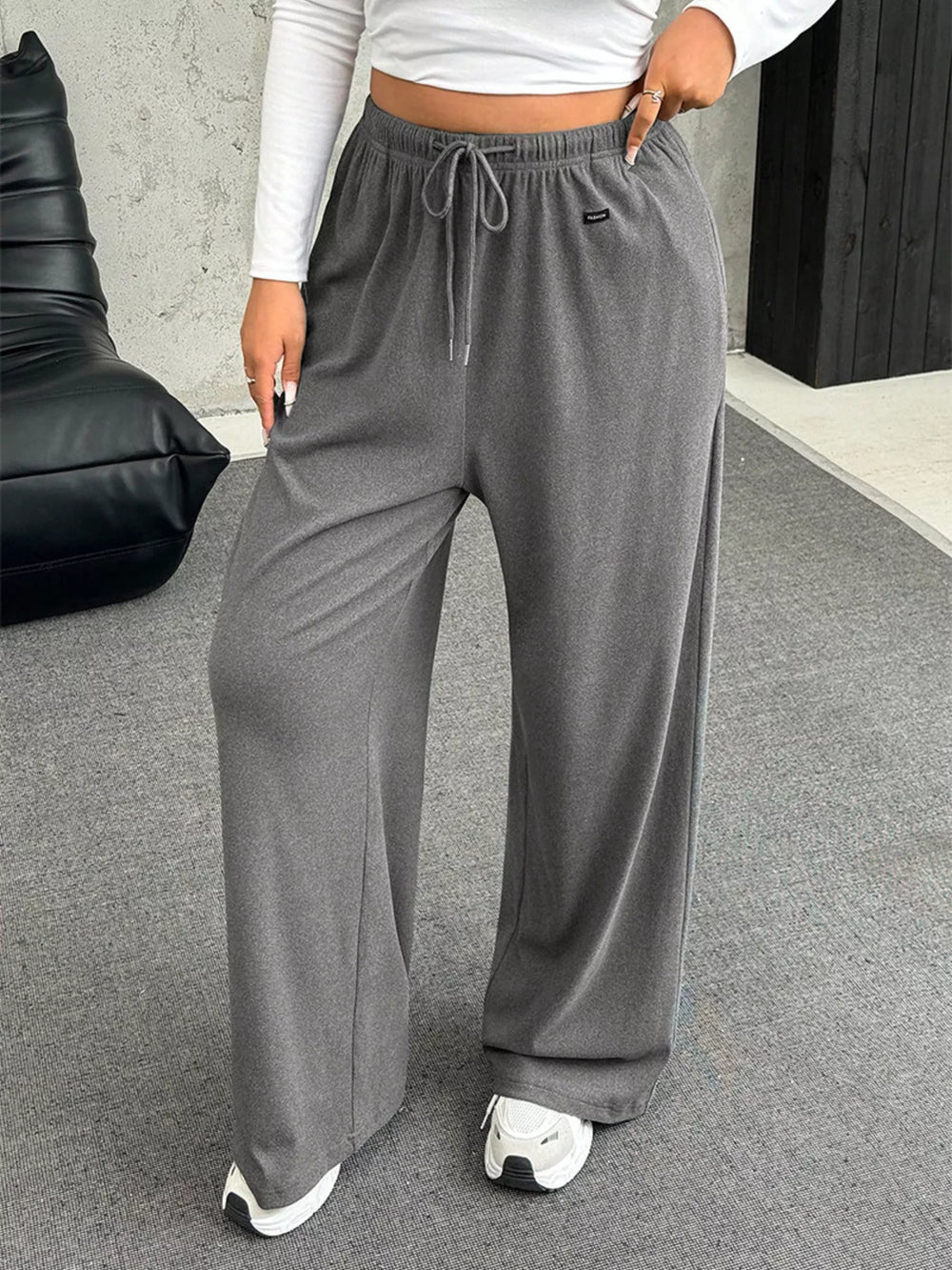 Full Size Drawstring Wide Leg Pants Plus Size - Trendsi - Flyclothing LLC