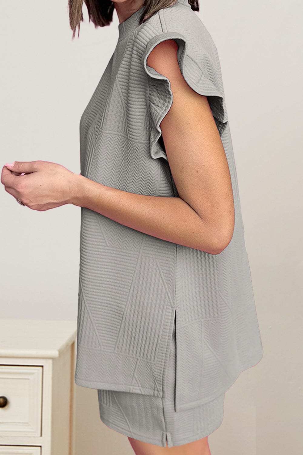 Slit Round Neck Top and Drawstring Shorts Set - Trendsi - Flyclothing LLC