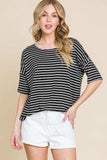 BOMBOM Striped Round Neck T-Shirt - Trendsi - Flyclothing LLC