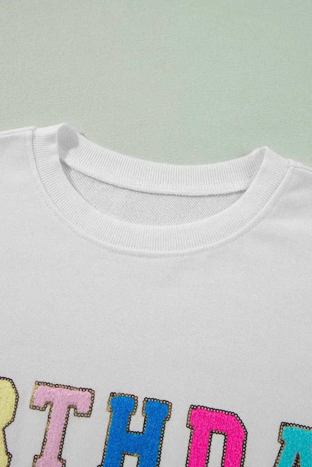 BIRTHDAY QUEEN Sequin Round Neck Long Sleeve Sweatshirt - Trendsi - Flyclothing LLC