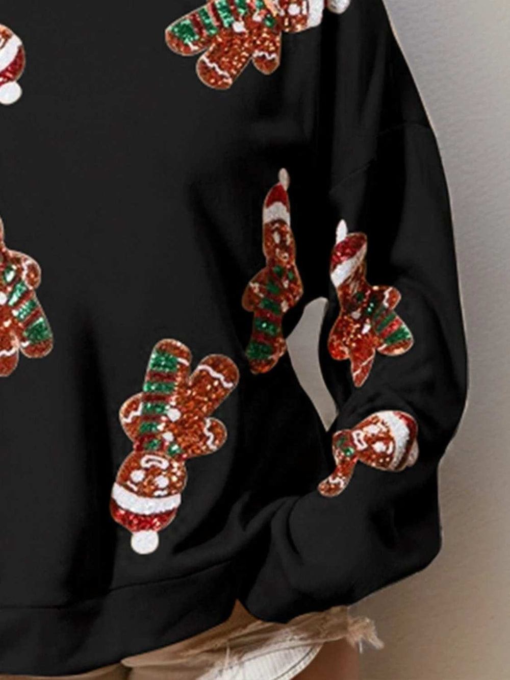 Sequin Gingerbread Man Long Sleeve Sweatshirt - Trendsi - Flyclothing LLC