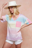 BiBi Rainbow Stripe Printed Triblend Knit Top - Trendsi - Flyclothing LLC
