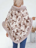 Furry Contrast Three-Quarter Poncho - Trendsi - Flyclothing LLC